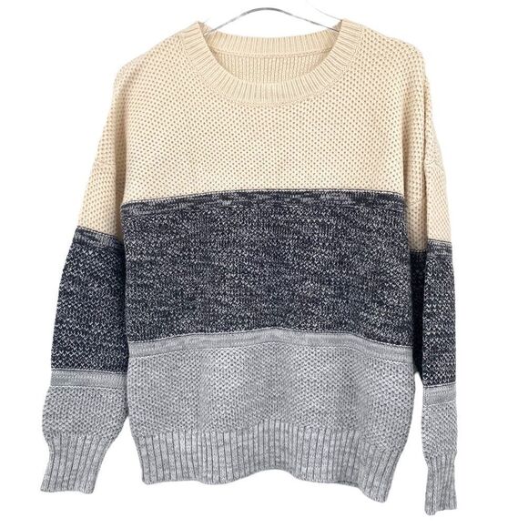 Cream & Gray Color Block Sweater S - Picture 2 of 5